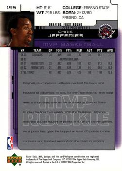 2002-03 Upper Deck MVP #195 Chris Jefferies Back
