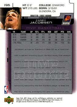 2002-03 Upper Deck MVP #196 Casey Jacobsen Back