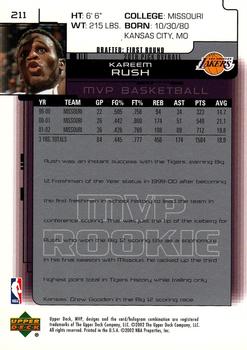 2002-03 Upper Deck MVP #211 Kareem Rush Back