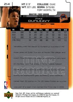 2002-03 Upper Deck MVP #214 Mike Dunleavy Jr. Back