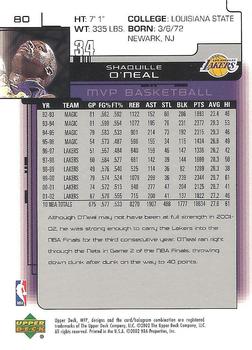2002-03 Upper Deck MVP #80 Shaquille O'Neal Back
