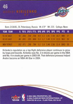 2003-04 Flair Final Edition #46 Andrei Kirilenko Back