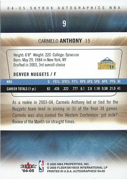 2004-05 SkyBox Autographics #9 Carmelo Anthony Back