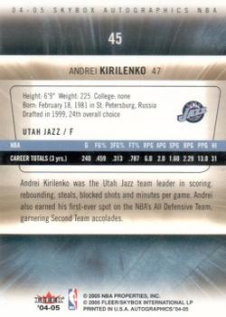 2004-05 SkyBox Autographics #45 Andrei Kirilenko Back