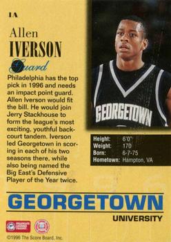 1996 Score Board Draft Day #1A Allen Iverson Back