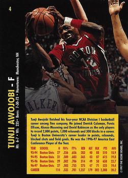 1997 Score Board Rookies - Dean's List #4 Tunji Awojobi Back