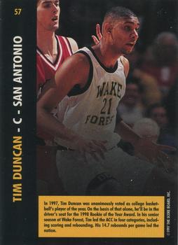 1997 Score Board Rookies - Dean's List #57 Tim Duncan Back