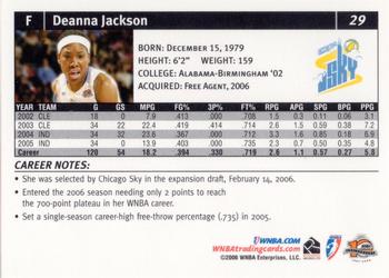 2006 Rittenhouse WNBA #29 Deanna Jackson Back