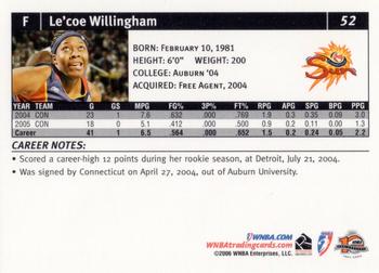 2006 Rittenhouse WNBA #52 Le'coe Willingham Back