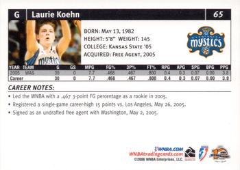 2006 Rittenhouse WNBA #65 Laurie Koehn Back