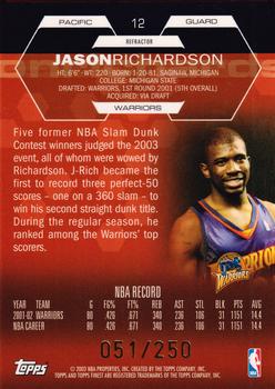 2002-03 Finest - Refractors #12 Jason Richardson Back