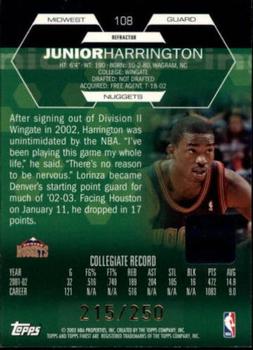 2002-03 Finest - Refractors #108 Junior Harrington Back