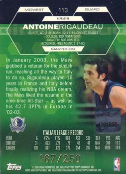 2002-03 Finest - Refractors #113 Antoine Rigaudeau Back