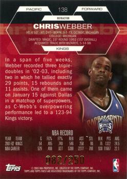 2002-03 Finest - Refractors #138 Chris Webber Back