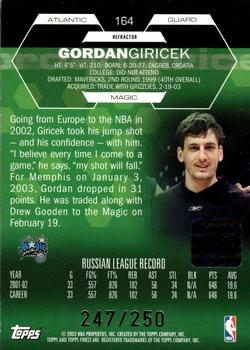 2002-03 Finest - Refractors #164 Gordan Giricek Back