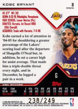 2004-05 Finest - Refractors #8 Kobe Bryant Back