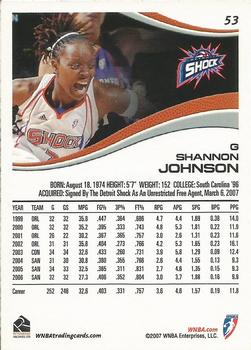 2007 Rittenhouse WNBA #53 Shannon Johnson Back