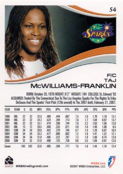 2007 Rittenhouse WNBA #54 Taj McWilliams-Franklin Back