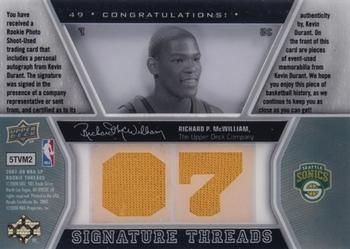 2007-08 SP Rookie Threads #49 Kevin Durant Back