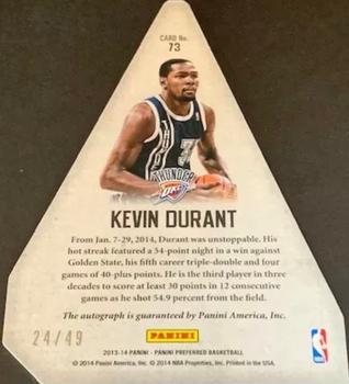 2013-14 Panini Preferred #73 Kevin Durant Back