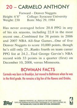 2009-10 Bowman 48 #20 Carmelo Anthony Back