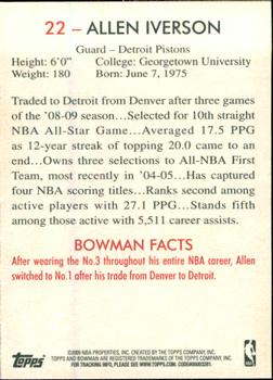 2009-10 Bowman 48 #22 Allen Iverson Back