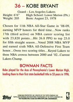 2009-10 Bowman 48 #36 Kobe Bryant Back