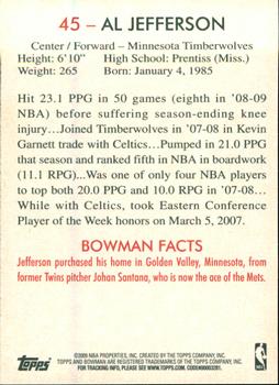 2009-10 Bowman 48 #45 Al Jefferson Back