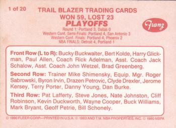 1990-91 Fleer Franz Portland Trail Blazers #1 Portland Trail Blazers Back