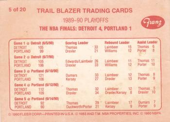 1990-91 Fleer Franz Portland Trail Blazers #5 1989-90 Playoffs Back