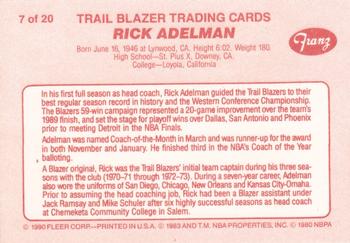 1990-91 Fleer Franz Portland Trail Blazers #7 Rick Adelman Back