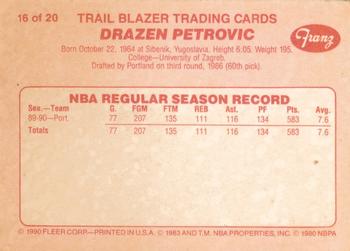 1990-91 Fleer Franz Portland Trail Blazers #16 Drazen Petrovic Back