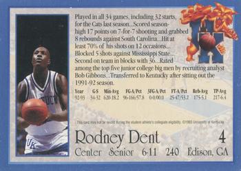 1993-94 Kentucky Wildcats #NNO Rodney Dent Back