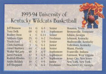 1993-94 Kentucky Wildcats #NNO Team Photo Card Back