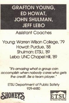 1991-92 East Tennessee State Buccaneers Police #1 Buccaneer Assistants Back