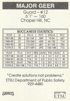 1990-91 East Tennessee State Buccaneers Police #NNO Major Geer Back