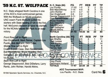 1992 ACC Tournament Champs #6 '59 NC State Wolfpack Back