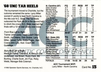 1992 ACC Tournament Champs #15 '68 UNC Tar Heels Back