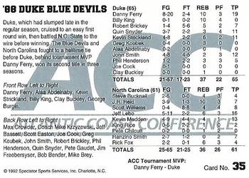 1992 ACC Tournament Champs #35 '88 Duke Blue Devils Back