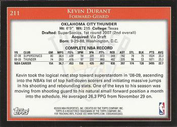 2009-10 Topps #211 Kevin Durant Back