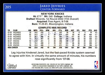 2009-10 Topps #205 Jared Jeffries Back