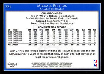 2009-10 Topps #221 Mickael Pietrus Back
