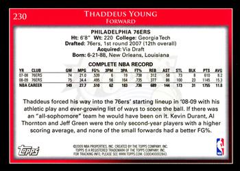 2009-10 Topps #230 Thaddeus Young Back