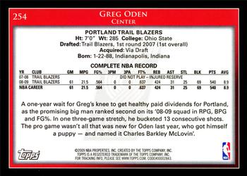 2009-10 Topps #254 Greg Oden Back