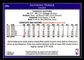 2009-10 Topps #286 Anthony Parker Back