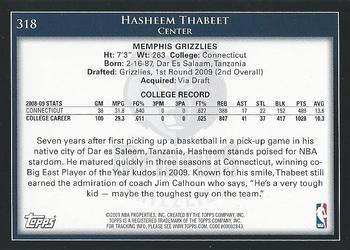 2009-10 Topps #318 Hasheem Thabeet Back