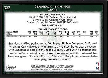 2009-10 Topps #322 Brandon Jennings Back