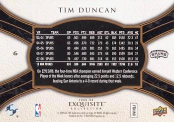 2008-09 Upper Deck Exquisite Collection #6 Tim Duncan Back