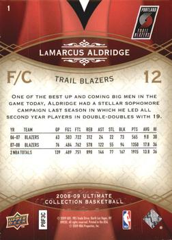 2008-09 Upper Deck Ultimate Collection #1 LaMarcus Aldridge Back