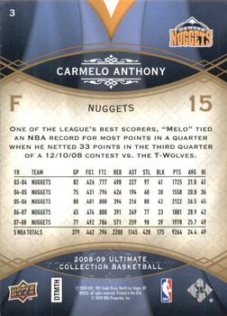 2008-09 Upper Deck Ultimate Collection #3 Carmelo Anthony Back